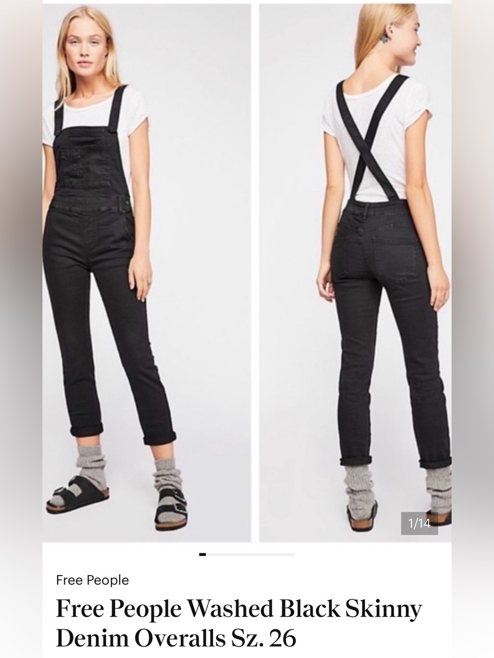 Free People Washed Black Denim Overalls size 25
